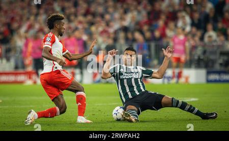 Munic, Allemagne. 20 septembre 2023. Kingsley Coman (Muenchen), Casemiro (Manu) FC Bayern München - Manchester United 20.09.2023 crédit : Moritz Muller/Alamy Live News Banque D'Images