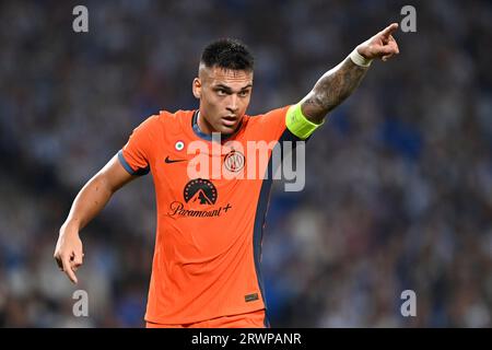 San Sebastian, Espagne. 20 septembre 2023. Lautaro Martinez hors FC Internazionalependant le match de l'UEFA Champions League, Groupe D, entre la Real Sociedad et l'Inter Milan a joué au Reale Arena Stadium le 20 septembre 2023 à San Sebastian Espagne. (Photo de Cesar Ortiz/PRESSINPHOTO) crédit : PRESSINPHOTO SPORTS AGENCY/Alamy Live News Banque D'Images