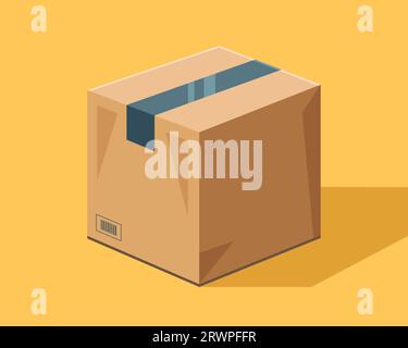 boîte en carton pour colis sur fond jaune. illustration vectorielle plate. Illustration de Vecteur