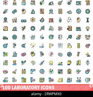 jeu de 100 icônes de laboratoire. Ligne de couleur jeu d'icônes vectorielles de laboratoire couleur fine ligne plate sur blanc Illustration de Vecteur