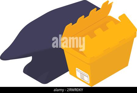 Vecteur isométrique d'icône d'outil forgeron. Enclume forgeron et colis postal ouvert. Équipement industriel, forge Illustration de Vecteur