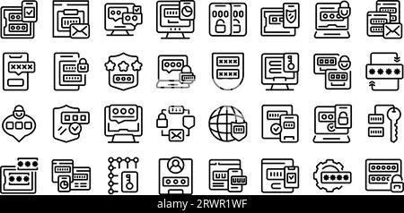 Les icônes d'authentification multifacteur définissent le vecteur de contour. Sécurité des ordinateurs portables. Ordinateur Web Illustration de Vecteur