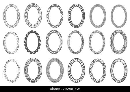 Ensemble de cadres ovales à clé grecque. Bordures circulaires avec ornements en méandre. Ellipse conceptions anciennes. Vecteur Illustration de Vecteur
