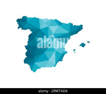 Icône d'illustration isolée vectorielle avec silhouette bleue simplifiée de la carte du Royaume d'Espagne. Style géométrique polygonal, formes triangulaires. Fond blanc Illustration de Vecteur