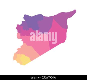 Illustration isolée vectorielle de la carte administrative simplifiée de la Syrie. Frontières des régions. Silhouettes multicolores. Illustration de Vecteur