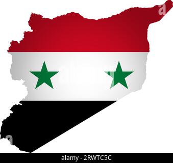 Illustration avec drapeau national avec forme simplifiée de la carte de Syrie (jpg). Ombre de volume sur la carte. Illustration de Vecteur