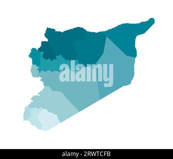 Illustration isolée vectorielle de la carte administrative simplifiée de la Syrie. Frontières des régions. Silhouettes kaki bleues colorées. Illustration de Vecteur