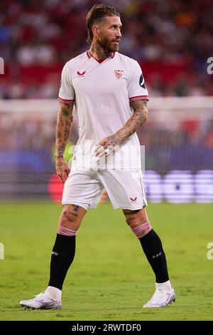 Séville, Espagne. 20 septembre 2023. Sergio Ramos (4) du Sevilla FC vu lors du match de Ligue des champions de l'UEFA entre le Sevilla FC et Lens à l'Estadio Ramon Sanchez Pizjuan à Séville. (Crédit photo : Gonzales photo/Alamy Live News Banque D'Images
