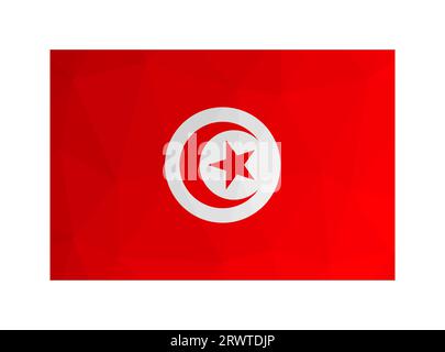 Illustration isolée vectorielle. Drapeau national tunisien avec disque solaire blanc, étoile rouge et croissant. Symbole officiel de la Tunisie. Design créatif en faible po Illustration de Vecteur