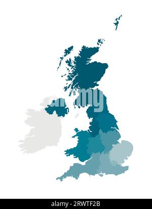 Illustration vectorielle isolée d'une carte administrative simplifiée du Royaume-Uni de Grande-Bretagne et d'Irlande du Nord. Frontières des régions. Col Illustration de Vecteur