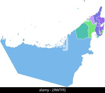 Illustration colorée simplifiée isolée vectorielle avec silhouette continentale des Émirats arabes Unis (eau) et des frontières des émirats. Fond blanc Illustration de Vecteur