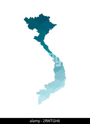 Icône d'illustration isolée vectorielle avec silhouette bleue simplifiée de la carte du Vietnam. Style géométrique polygonal. Fond blanc. Illustration de Vecteur