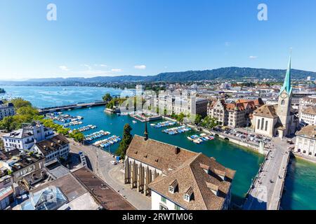 Zurich Skyline avec lac d'en haut voyageant en Suisse Banque D'Images