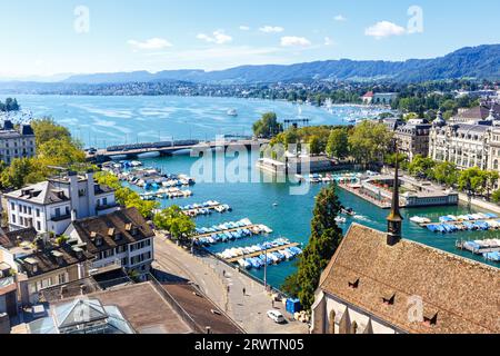 Zurich Skyline avec lac d'en haut voyageant en Suisse Banque D'Images
