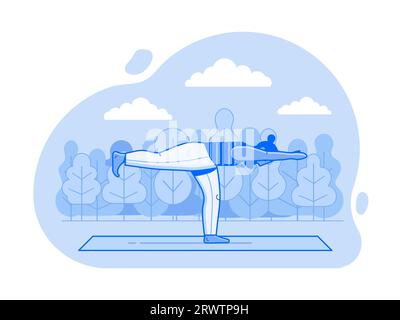 Homme barbu faisant du yoga sur City Park dans Line Art Illustration de Vecteur