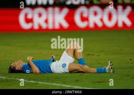 Frosinone, Italie. 19 août 2023. Photo de gauche à droite, Piotr Zielinski pendant le match de football italien de Serie A Frosinone Calcio vs SSC Napoli. CRE Banque D'Images