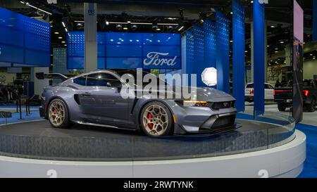 DETROIT, MI/États-Unis - 14 SEPTEMBRE 2023 : une supercar Ford Mustang GTD 2025, salon international nord-américain de l'auto de Detroit (NAIAS). Banque D'Images
