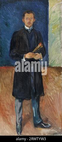 Edvard Munch - Autoportrait avec brosses 1904, 197 cm × 91 cm (77+1⁄2 po × 35+3⁄4 po), Musée Munch, Oslo Banque D'Images
