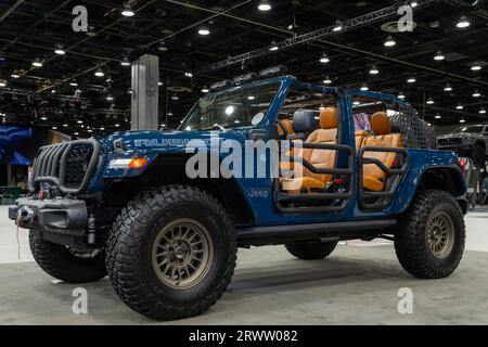 DETROIT, MI/USA - 13 SEPTEMBRE 2023 : Jeep Wrangler Rubicon 4XE départ PHEV concept SUV North American International Detroit Auto Show (NAIAS). Banque D'Images
