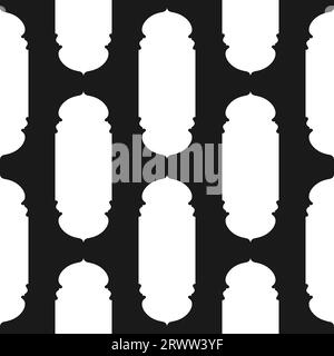 Motif sans couture noir et blanc avec forme islamique. Design monochrome géométrique. Arrière-plan vectoriel transparent. Illustration de Vecteur