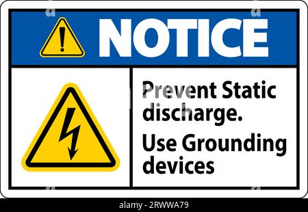 Panneau d'avertissement prévenir les décharges d'électricité statique, utiliser des dispositifs de mise à la terre Illustration de Vecteur