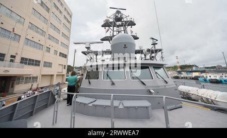 Yokusuka, Japon. 21 septembre 2023. La Division 1 du navire de surface sans pilote de l'US Navy (USVDIV-1), USV (navire de surface sans pilote) 'Ranger' est vu ancré à Yokosuka dans la préfecture de Kanagawa, au Japon, le jeudi 21 septembre 2023. Photo de Keizo Mori/UPI crédit : UPI/Alamy Live News Banque D'Images