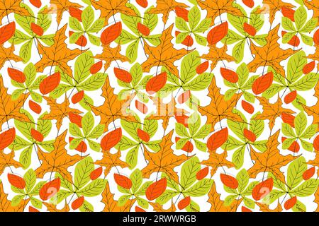 Motif sans couture avec des feuilles d'automne colorées. Illustration dessinée à la main Banque D'Images