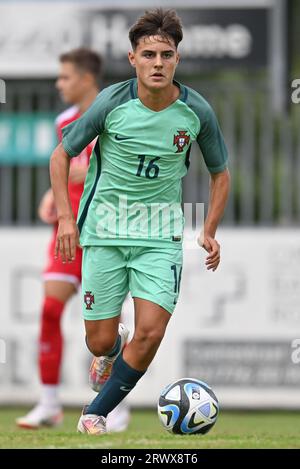 Sint Niklaas, Belgique. 19 septembre 2023. Goncalo Oliveira (16) du Portugal photographié lors d'un match amical de football entre les équipes nationales des moins de 16 ans du Danemark et du Portugal le mardi 19 septembre 2023 à Sint-Niklaas, Belgique . Crédit : Sportpix/Alamy Live News Banque D'Images