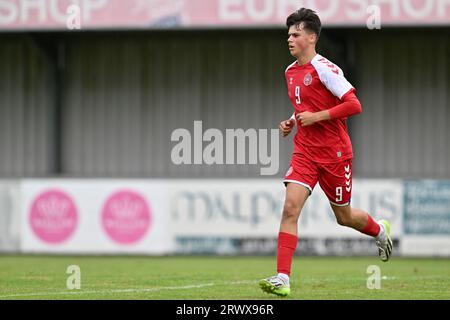 Oskar Fenger (9 ans) du Danemark photographié lors d'un match amical de football entre les équipes nationales des moins de 16 ans du Danemark et du Portugal le mardi 19 septembre 2023 à Sint-Niklaas , Belgique . PHOTO SPORTPIX | David Catry Banque D'Images