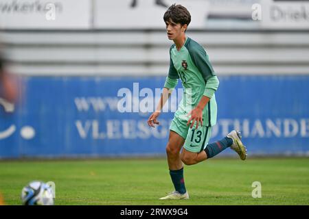 Sint Niklaas, Belgique. 19 septembre 2023. Rafael Magalhaes (13 ans) du Portugal photographié lors d'un match amical de football entre les équipes nationales des moins de 16 ans du Danemark et du Portugal le mardi 19 septembre 2023 à Sint-Niklaas, Belgique . Crédit : Sportpix/Alamy Live News Banque D'Images