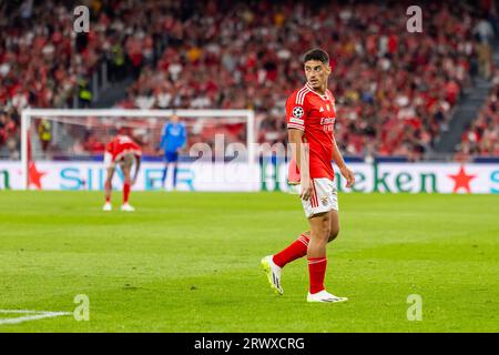 Lisbonne, Portugal. 20 septembre 2023. Antunes Gouveia de Benfica vu en action lors du match de championnat entre Benfica et FC Red Bull Salzburg au stade Estádio da Luz. FC Salzbourg a gagné contre SL Benfica par 0 - 2 (photo Nuno Branco/SOPA Images/Sipa USA) crédit : SIPA USA/Alamy Live News Banque D'Images