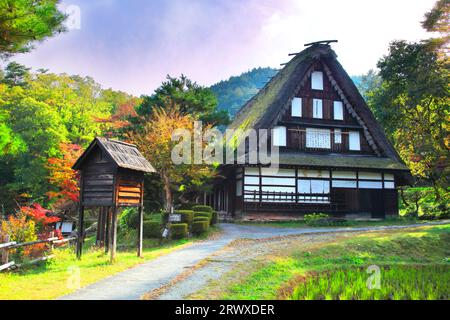 Feuilles d'automne dans le village folklorique de Hida, Hida no Sato Banque D'Images