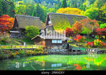 Feuilles d'automne dans le village folklorique de Hida, Hida no Sato Banque D'Images