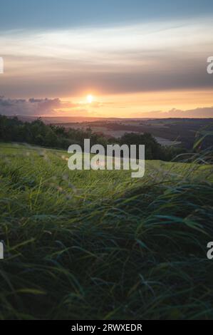 Coucher de soleil vu du bord de Consett, comté de Durham. Parc Fawcett, Consett. Banque D'Images