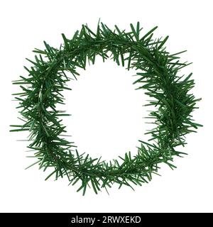 Couronne de Noël isolée sur fond transparent blanc, cadre rond sapin de Noël, modèle de carte vide Banque D'Images