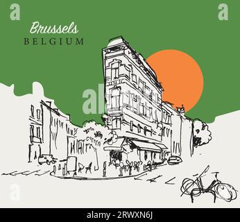 Illustration vectorielle de croquis dessiné à la main d'une rue à Bruxelles, Belgique Banque D'Images