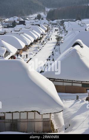 Ouchi-juku dans la neige Banque D'Images