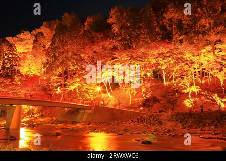 Korankei gorge illuminée de feuilles d'automne Banque D'Images