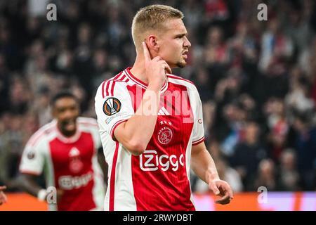 Amsterdam, France, pays-Bas. 21 septembre 2023. Kenneth TAYLOR, d'Amsterdam, célèbre son but lors du match du groupe B de l'UEFA Europa League entre l'Ajax Amsterdam et l'Olympique de Marseille (OM) au Johan Cruijff Arena Stadium le 21 septembre 2023 à Amsterdam, pays-Bas. (Image de crédit : © Matthieu Mirville/ZUMA Press Wire) USAGE ÉDITORIAL SEULEMENT! Non destiné à UN USAGE commercial ! Banque D'Images