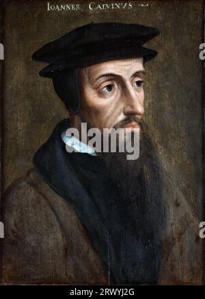 John Calvin (1509 – 1564) théologien, pasteur et réformateur français à Genève pendant la réforme protestante. Banque D'Images