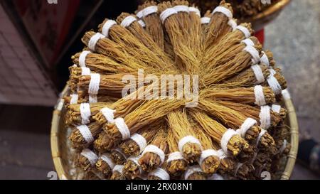 Racines de ginseng rouge, whiskers de ginseng rouge. Le ginseng est la racine des plantes du genre Panax. Banque D'Images