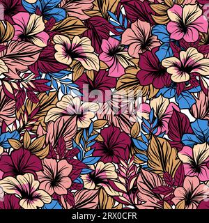 Motif floral sans couture avec illustration vectorielle tropicale et feuilles Illustration de Vecteur