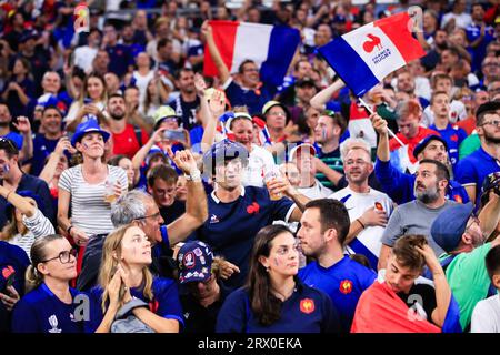 Marseille, France. 21 septembre 2023. Fans de France lors du match de coupe du monde de rugby entre la France et la Namibie au Stade de Marseille le 21 septembre 2023 à Marseille. Photo Baptiste Paquot/ABACAPRESS.COM crédit : Abaca Press/Alamy Live News Banque D'Images