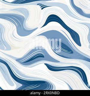 Fond graphique bleu et blanc avec des lignes ondulées, motif sans couture aquarelle. Illustration vectorielle Illustration de Vecteur