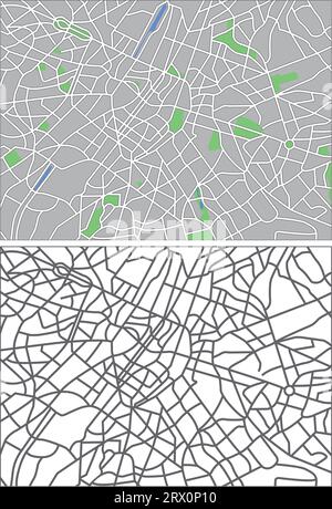 streetmap vectoriel éditable en couches de Bruxelles, Belgique, qui contient des lignes et des formes colorées pour les terres, les routes, les rivières et les parcs. Illustration de Vecteur