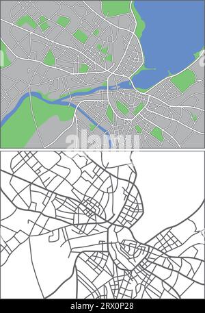 streetmap vectoriel éditable en couches de Genève, Suisse, qui contient des lignes et des formes colorées pour les terres, les routes, les rivières et les parcs. Illustration de Vecteur