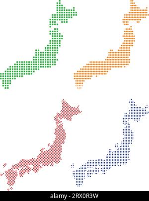 Carte de pays d'illustration vectorielle éditable en couches du Japon, qui contient deux versions, la version de drapeau de pays coloré et la version de silhouette noire. Illustration de Vecteur