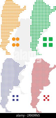 La carte de pays d'illustration vectorielle éditable en couches de l'Argentine, qui contient quatre versions de pixels différents, peut être utilisée comme arrière-plan ou matériau. Illustration de Vecteur