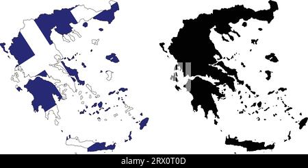 Carte de pays d'illustration vectorielle éditable en couches de la Grèce, qui contient deux versions, la version de drapeau de pays coloré et la version de silhouette noire. Illustration de Vecteur