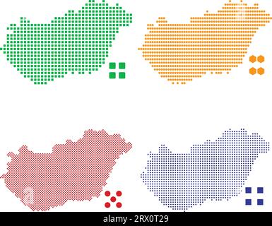 La carte de pays d'illustration vectorielle éditable en couches de la Hongrie, qui contient quatre versions de pixels différents, peut être utilisée comme arrière-plan ou matériau. Illustration de Vecteur